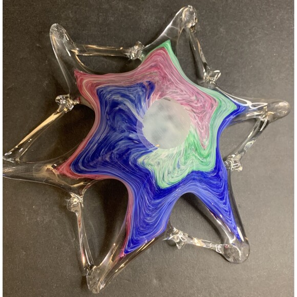 Murano Style Art Glass Starfish Candy Bowl Trinket Dish Blue Pink Green - Picture 6 of 7